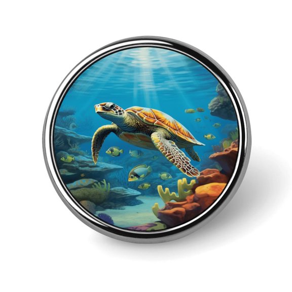 Nautical Green Sea Turtles Aluminium Alloy Round Badge Brooch Pins for Men Funny Brooches Elegant Pin for Women Fashion Button Badges Brooch for Hats Jackets Shirts