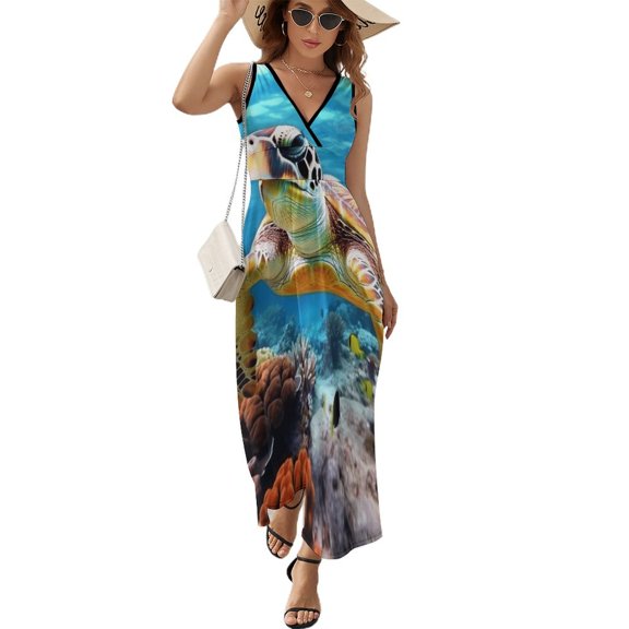 Nautical Green Sea Turtles Art Sleeveless Dress Women's Summer Suit Dresses for Women 2025 Luxury Party Dress