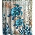 thumbnail image 1 of Nautical Green Sea Turtles Beach Theme Fabric Shower Curtain Sets Bathroom Blue Ocean Decor with Grommets and Hooks - 72 x 72 Inch Teal, 1 of 6