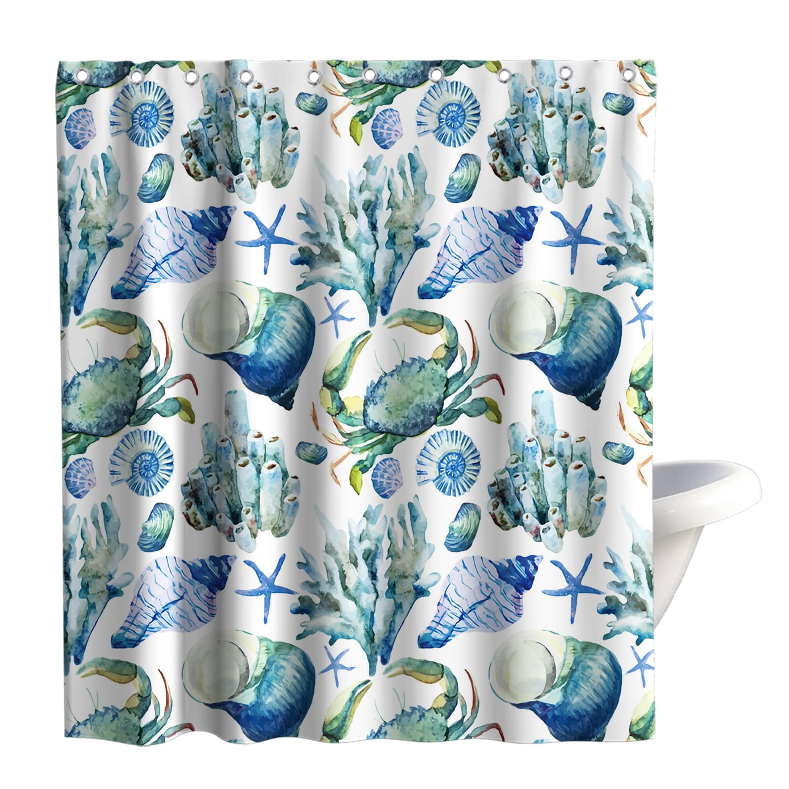 12 Pack Beach Theme Shower Curtain Hooks - Seashell, Starfish & Turtle Decorative Rings, Rust-Proof Resin & Metal