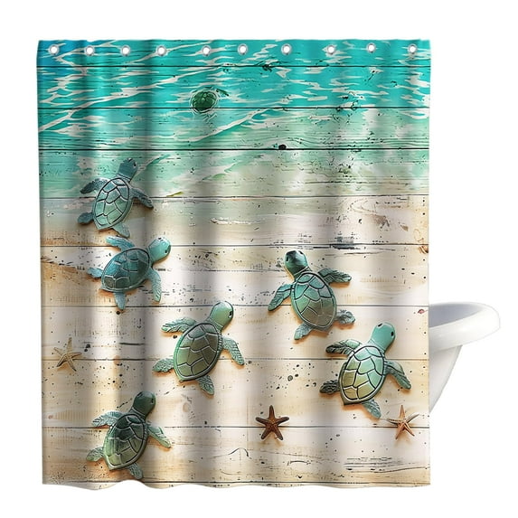 Nautical Green Sea Turtles Beach Theme Fabric Shower Curtain Sets Bathroom Blue Ocean Decor with Grommets and Hooks - 72 x 72 Inch Teal