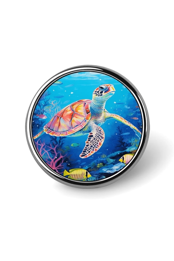 Nautical Green Sea Turtles Custom Round Lapel Pin Personalized Brooch Badge Hat Clothing Jewelry Accessories for Wedding Party