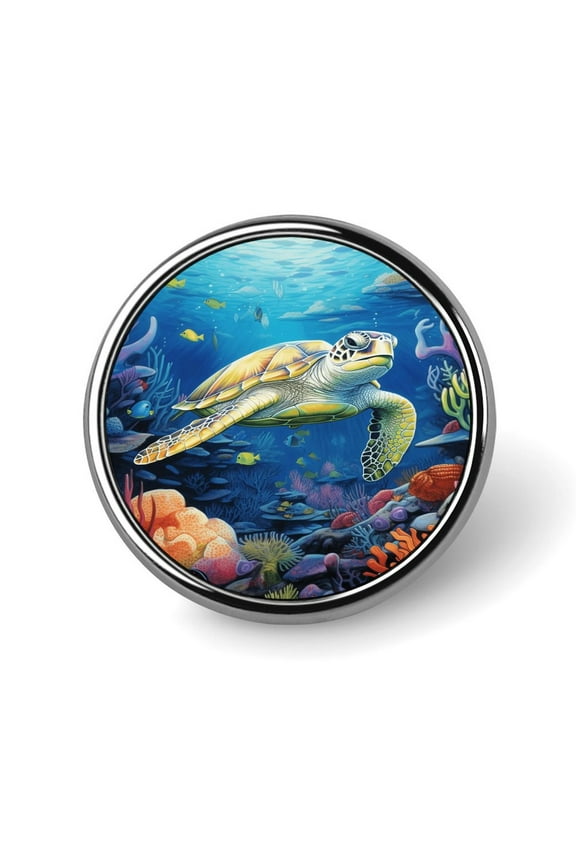 Nautical Green Sea Turtles Custom Round Lapel Pin Personalized Brooch Badge Hat Clothing Jewelry Accessories for Wedding Party