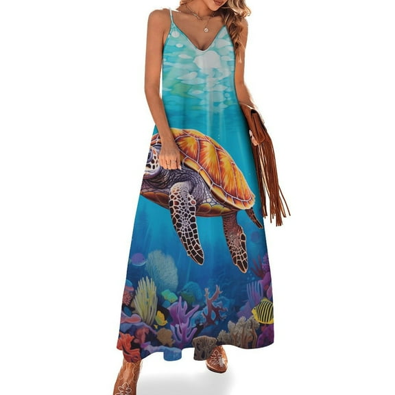 Nautical Green Sea Turtles Design Sleeveless Dress Woman Fashion Long Dresses Women's Summer Suit Dress 2025