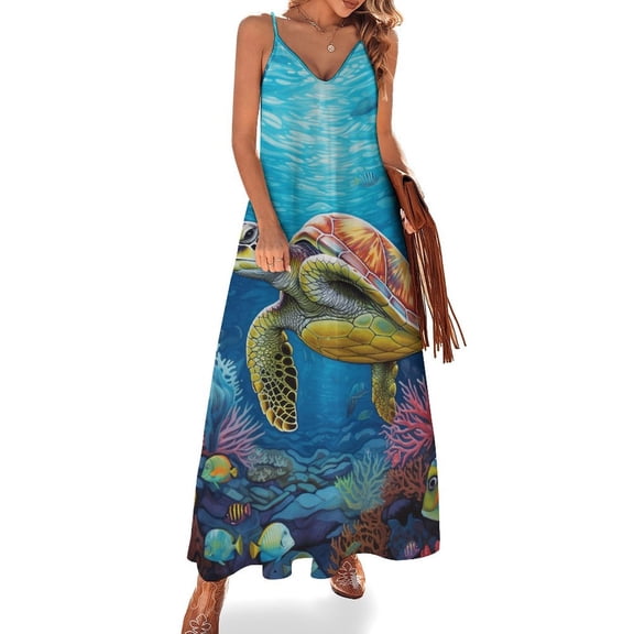 Nautical Green Sea Turtles Design Sleeveless Dress Woman Fashion Long Dresses Women's Summer Suit Dress 2025