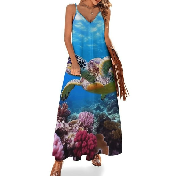 Nautical Green Sea Turtles Design Sleeveless Dress Woman Fashion Long Dresses Women's Summer Suit Dress 2025