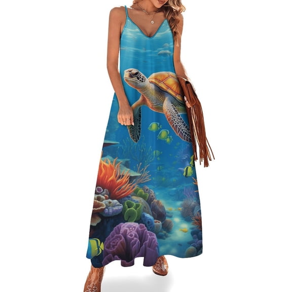 Nautical Green Sea Turtles Design Sleeveless Dress Woman Fashion Long Dresses Women's Summer Suit Dress 2025