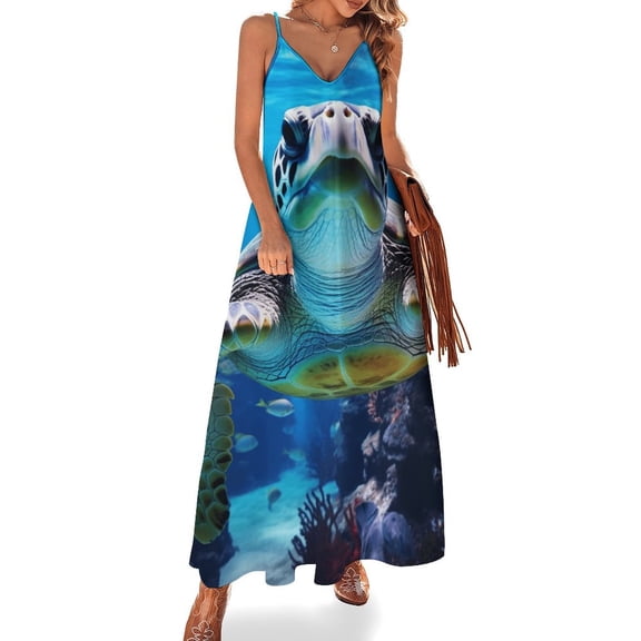 Nautical Green Sea Turtles Fine Art Sleeveless Dress Summer Dress Woman 2025