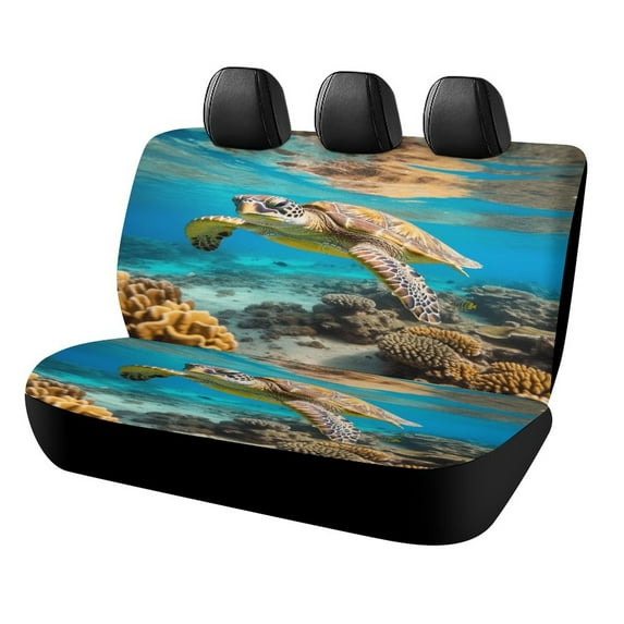 Nautical Green Sea Turtles Printed Universal Back Bench Car Seat Cover Pack of 2 Rear Seat Covers for for Most Cars,Trucks,SUVs Or Van