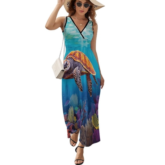 Nautical Green Sea Turtles Sleeveless Dress Female Clothing Dress Women Summer 2025 Dress