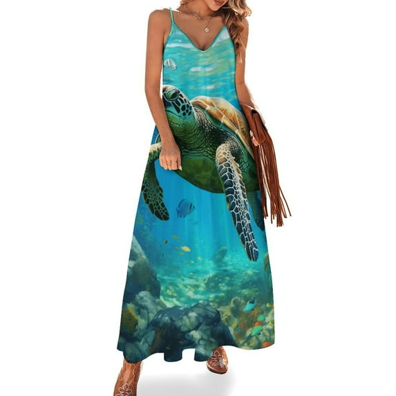 Nautical Green Sea Turtles Sleeveless Dress Woman Fashion Long Dresses Women's Summer Suit Dress Summer 2025 Women