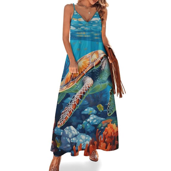 Nautical Green Sea Turtles Sleeveless Dress Woman Fashion Long Dresses Women's Summer Suit Dress Summer 2025 Women