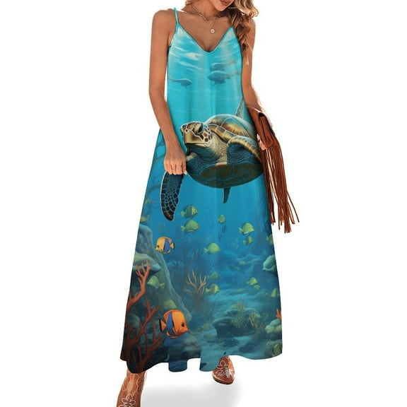 Nautical Green Sea Turtles Sleeveless Dress Woman Fashion Long Dresses Women's Summer Suit Dress Summer 2025 Women