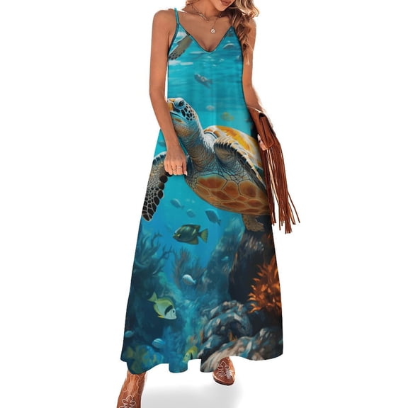 Nautical Green Sea Turtles Sleeveless Dress for Women Clothing Female Women's Summer Skirt