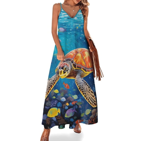 Nautical Green Sea Turtles Sleeveless Dress for Women Clothing Female Women's Summer Skirt