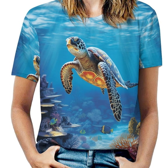 Nautical Green Sea Turtles T Shirts Basic T-Shirt Short Sleeve Ladies Tee Shirt Summer Graphic Clothing