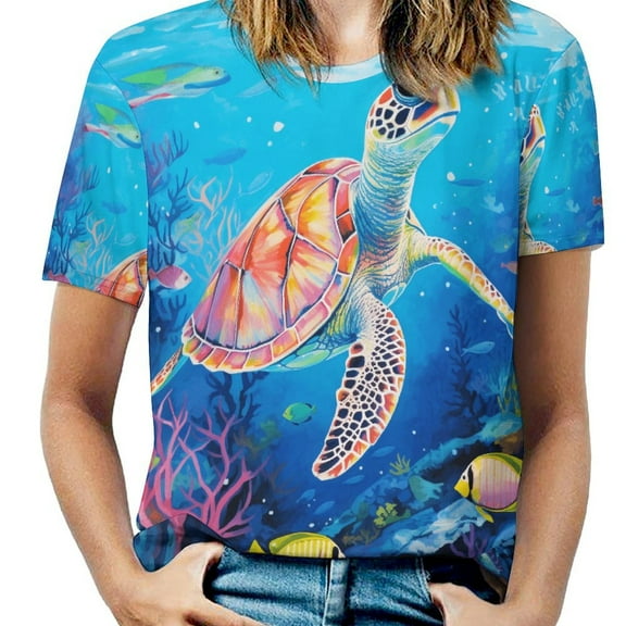 Nautical Green Sea Turtles T Shirts Basic T-Shirt Short Sleeve Ladies Tee Shirt Summer Graphic Clothing
