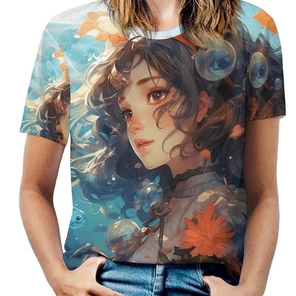 Nautical Green Sea Turtles Women's Short Sleeve T-Shirt Crew Neck Casual Summer Trendy Loose Fit Tops