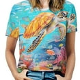 thumbnail image 1 of Nautical Green Sea Turtles Women's Short Sleeve T-Shirt Crew Neck Casual Summer Trendy Loose Fit Tops, 1 of 6