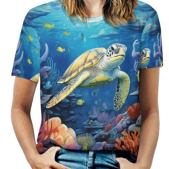Nautical Green Sea Turtles Women's Short Sleeve Tops Casual Blouses T Shirt