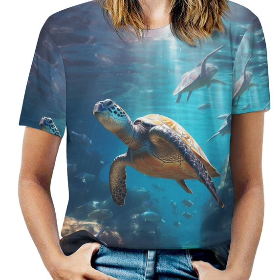 Nautical Green Sea Turtles Women's Short Sleeve Tops Casual Blouses T Shirt