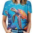 thumbnail image 1 of Nautical Green Sea Turtles Women's Short Sleeve Tops Casual Blouses T Shirt, 1 of 6