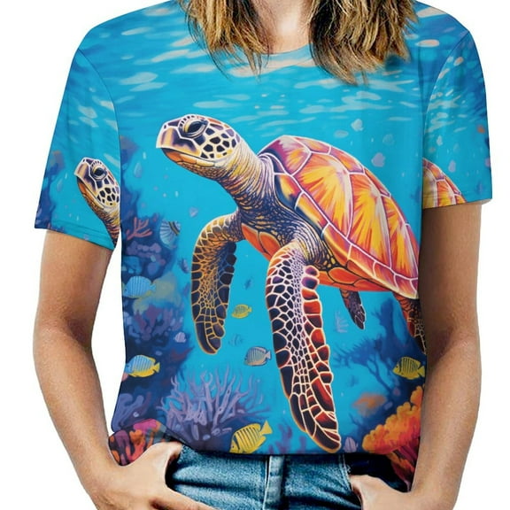 Nautical Green Sea Turtles Women's Short Sleeve Tops Casual Blouses T Shirt