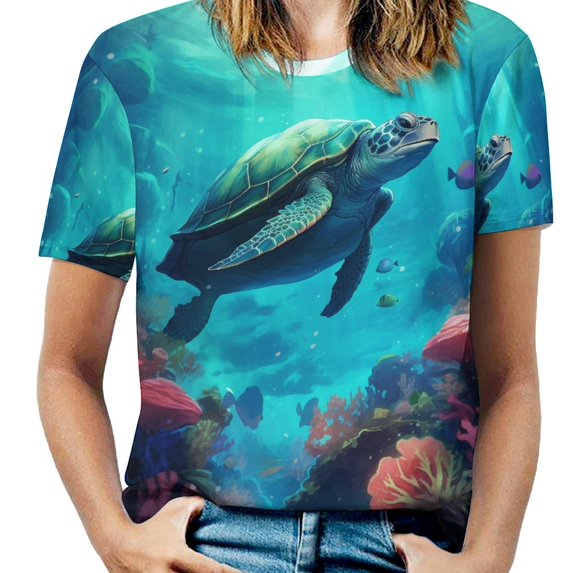 Nautical Green Sea Turtles Women's Short Sleeve Tops Casual Blouses T Shirt