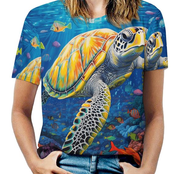 Nautical Green Sea Turtles Women's Short Sleeve Tops Casual Blouses T Shirt