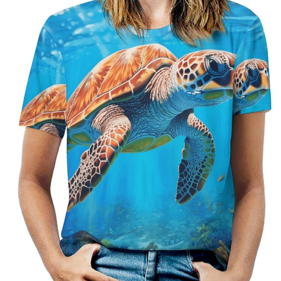 Nautical Green Sea Turtles Women's Short Sleeve Tops Casual Blouses T Shirt