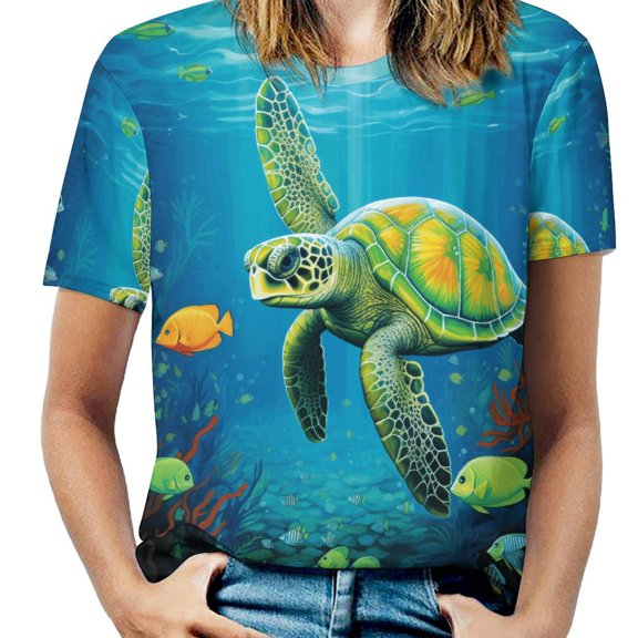 Nautical Green Sea Turtles Women's Short Sleeve Tops Casual Blouses T Shirt