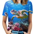 thumbnail image 1 of Nautical Green Sea Turtles Women's T-Shirt Short Sleeve T Shirts Tops Tee Ladies Loose T, 1 of 6