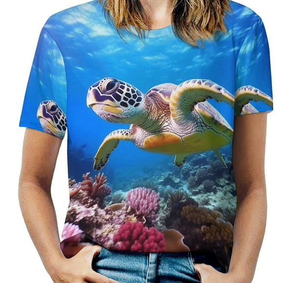 Nautical Green Sea Turtles Women's T-Shirt Short Sleeve T Shirts Tops Tee Ladies Loose T