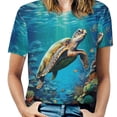 thumbnail image 1 of Nautical Green Sea Turtles Womens Tops Women's Fashion Casual Short Sleeve Flower Print Round Neck Pullover Top Blouse, 1 of 6