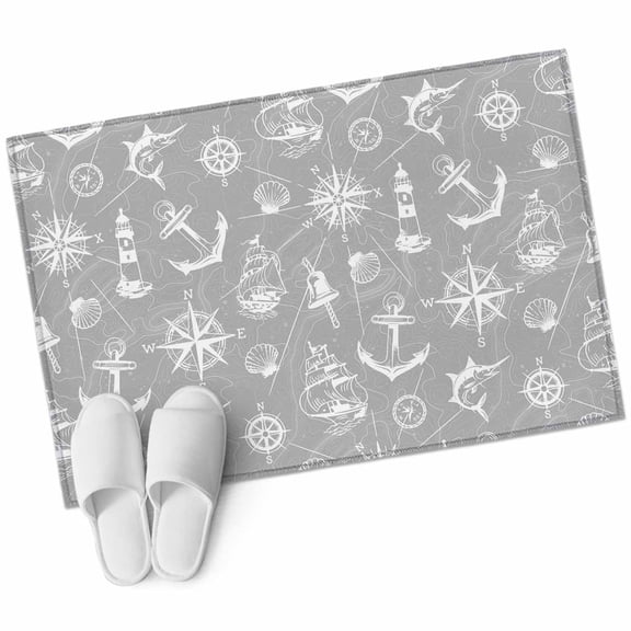 Nautical Grey Large Area Rugs for Bedroom Living Room, Soft Non Slip Carpet Bedside Rug, Retro Sailing Boat Map Anchor Rudder Rectangular Floor Cover Kitchen Accent Rug 2'x3' for Dining Room/Office