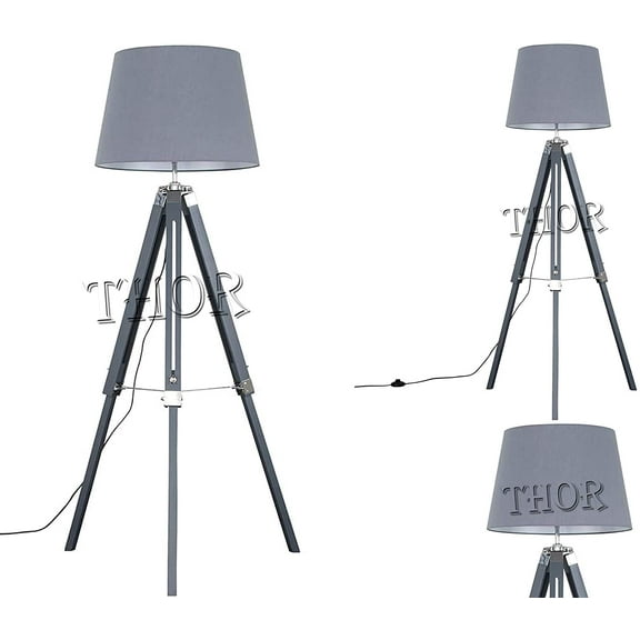 Nautical Grey Wooden Tripod Floor Lamp Designer Standing Lamp For Home & Office Decor