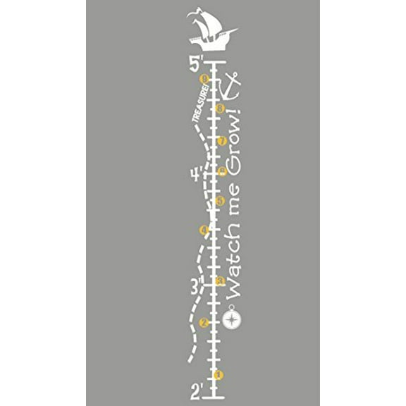 Nautical Growth Chart Kids Vinyl Wall Decal with Age Markers, 2-5 Feet, White