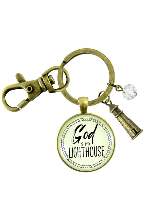 Nautical Gutsy Goodness Bronze Metal Keychain Lighthouse Faith Life Quote Pendant Adult Female Jewelry