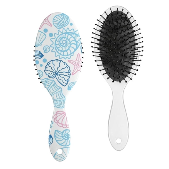 Nautical Hair Brush with Cute Seashell and Coral Design, Tropical Marine Life and Starfish Pattern Paddle Detangler for Wet & Dry Hair Care