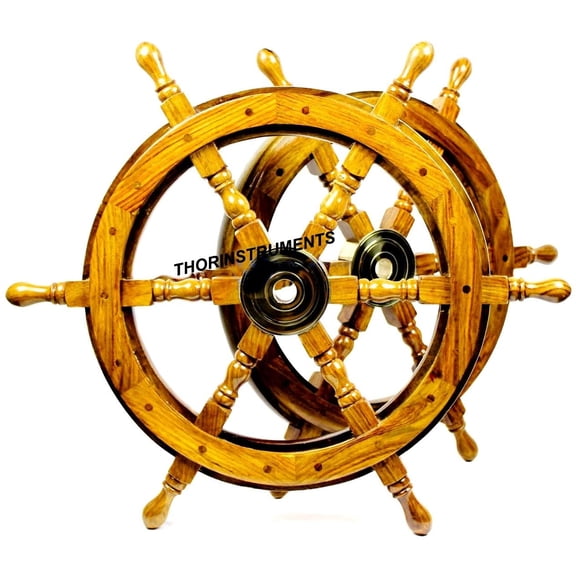 Nautical Handcrafted Natural Wooden Ship Wheel Home Wall Decor 24 Inches