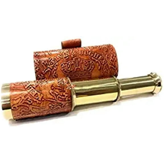 Nautical Handheld Pirate Brass Telescope with Box/Case, Sailor Home Decor Pirate Captain Boat Gift (6", Kelvin & Hughes) - Brass