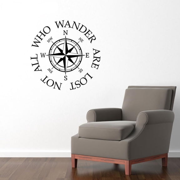 Nautical Home Decor Compass Vinyl Plane Wall Sticker Not All Who Wander - Are Lost Quote Decals Removable Mural 57x57cm