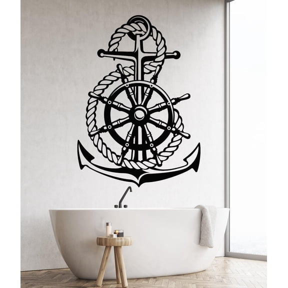 Nautical Home Decor Sea Style Steering Wheel Ship Anchor Sailor Wall Stickers Vinyl Bathroom Decals Self-adhesive Mural 42x58cm