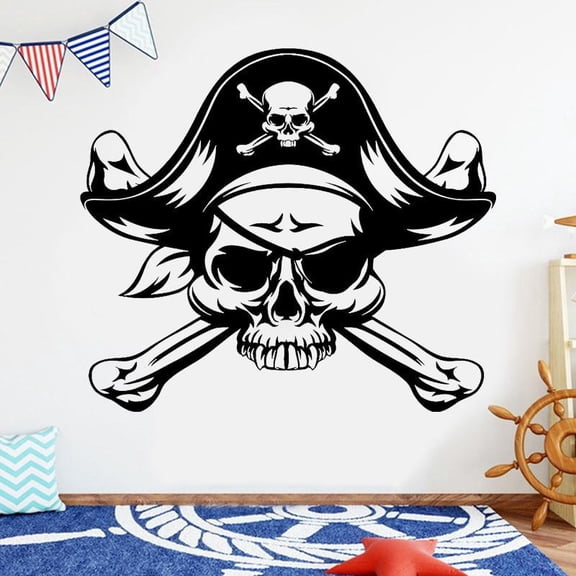 Nautical Home Decoration Skull Pirate Skeleton Sea Bandit Wall Sticker Vinyl Interior Decor Boys Room Nursery Decals Mural 48x42cm