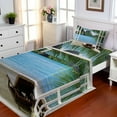 thumbnail image 1 of Ambesonne Beach Fitted & Top Sheet Set with Sham, Palms and Ocean Summer, White Green and Blue, 1 of 4