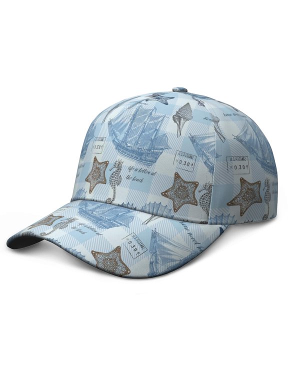 Nautical Horizon Dad Hat – Ocean Lighthouse, Tide, Anchor, Vessel and Compass Print Baseball Cap, Vintage Beach Marine Hat for Men Women Travel