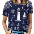 thumbnail image 1 of Nautical Icons Set-2 Womens Tops Women's Fashion Casual Short Sleeve Flower Print Round Neck Pullover Top Blouse, 1 of 7