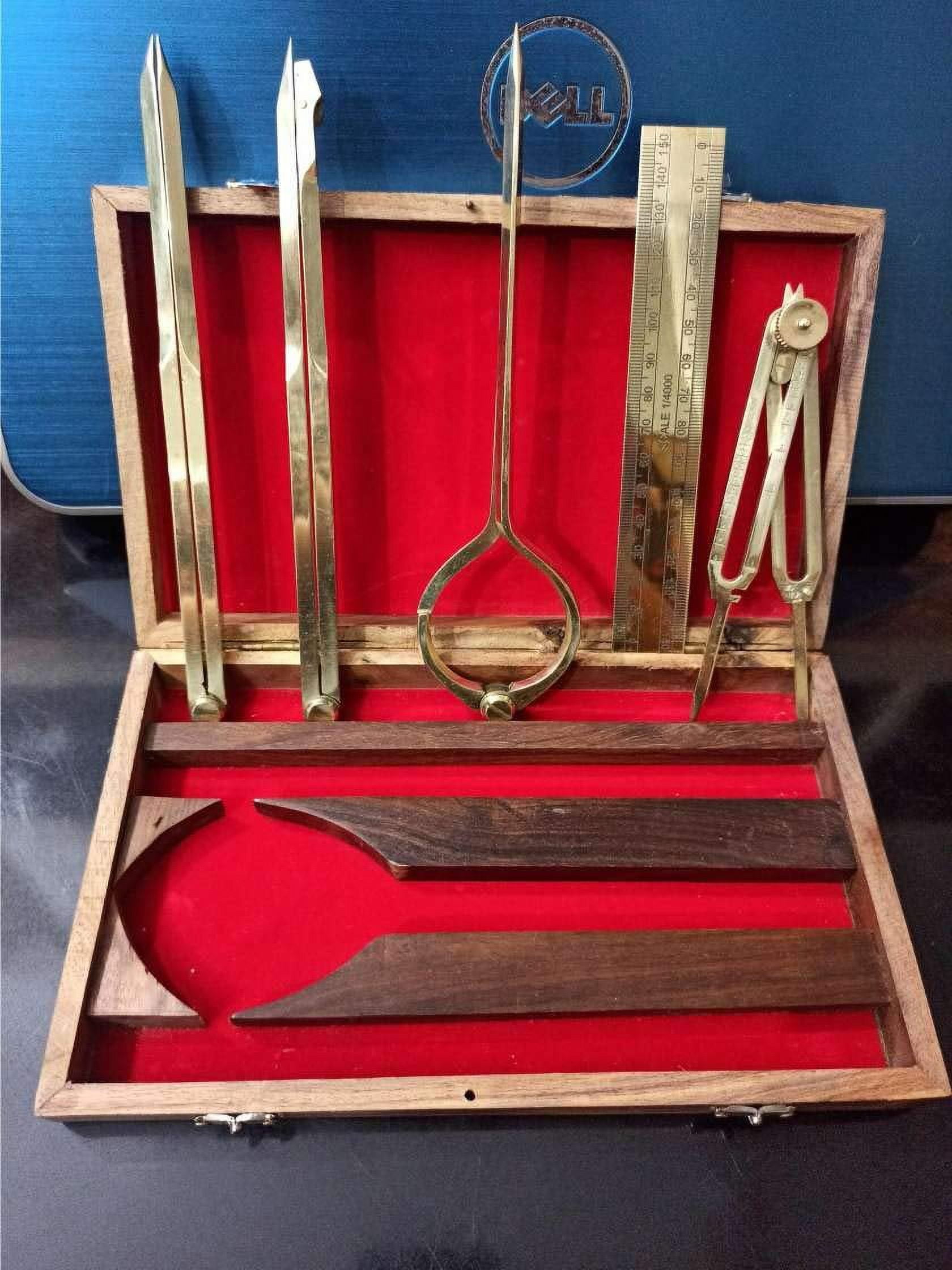 Nautical India Proportional Divider Set of 5, Full Brass dividers with Executive Wooden Box, Single Handed 8" Brass Navigational Dividers Compass Set for Maritime, Naval, Geometry and Drafting