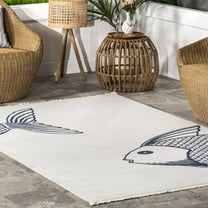 Nautical Indoor/Outdoor Tassel Area Rug, Blue