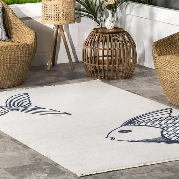 Nautical Indoor/Outdoor Tassel Area Rug, Blue